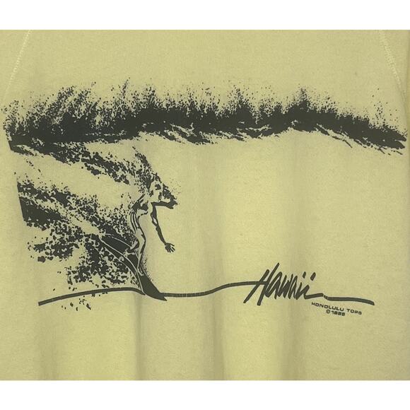 Vintage 80’s Honolulu Hawaii Tops Short Sleeve Surf Sweatshirt Sz Medium Yellow - Picture 3 of 8
